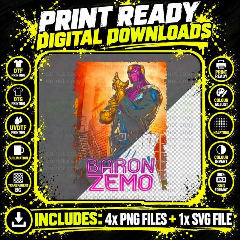 Baron Zemo Neon Retro Comic T-Shirt Png SVG Digital Bundle