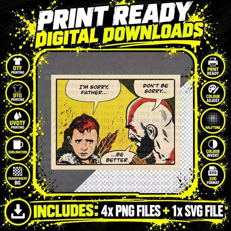 Be Better God of War Comic Panel T-Shirt Png SVG Digital Bundle
