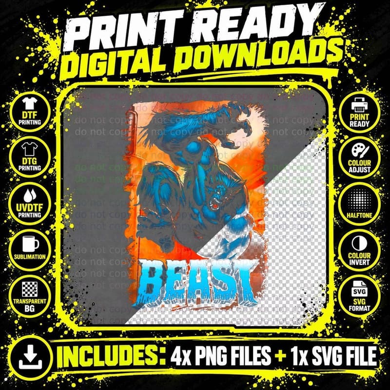 Beast Blue Fury Retro Comic T-Shirt Png SVG Digital Bundle