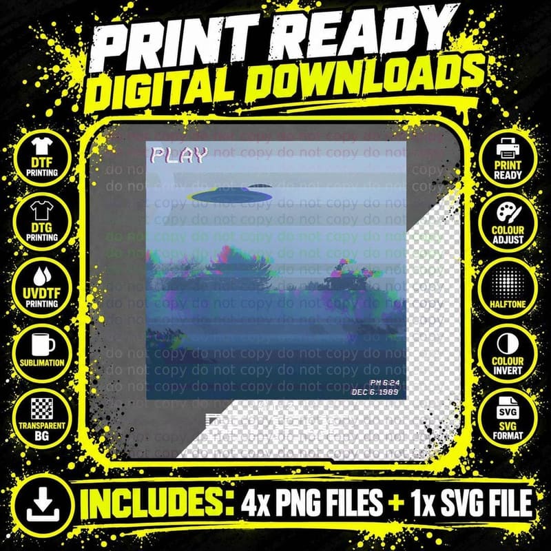 Believe UFO Vaporwave Synthwave 80s Retro Flying Saucer Png SVG Digital Bundle