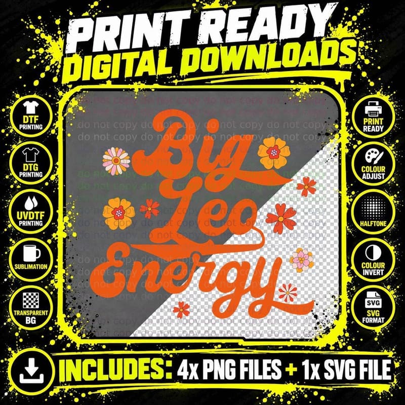 Big Leo Energy Groovy Zodiac Sign Astrology Horoscope Png SVG Digital Bundle