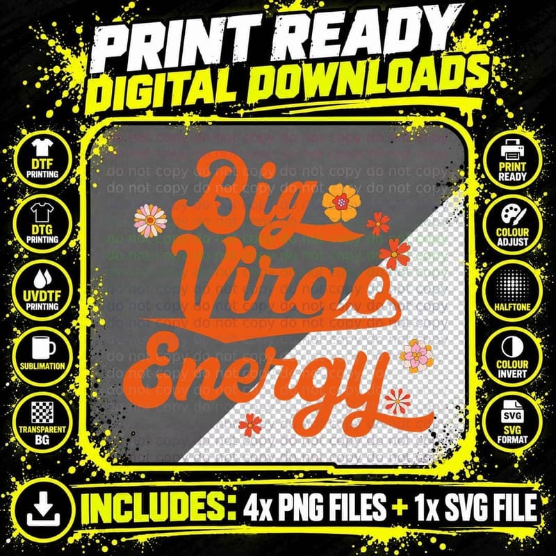 Big Virgo Energy Groovy Zodiac Sign Astrology Horoscope Png SVG Digital Bundle