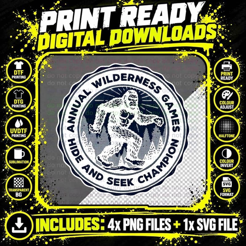 Bigfoot Hide and Seek Champ T-Shirt, Retro Wilderness Tee Png SVG Digital Bundle