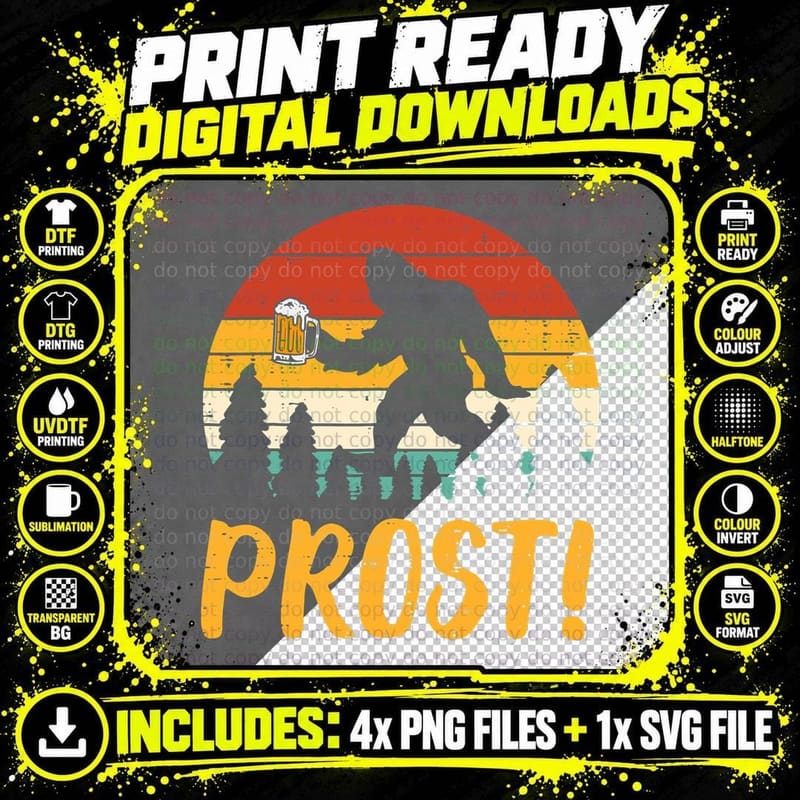 Bigfoot Sasquatch Prost Retro Bavarian Oktoberfest Men Png SVG Digital Bundle