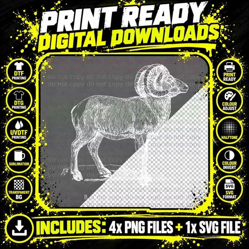 Bighorn Sheep T-Shirt, Vintage Style Png SVG Digital Bundle