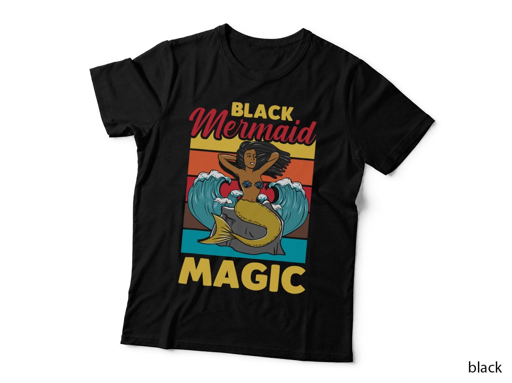 Black Mermaid Magic T-Shirt, African American Mermaid, Vintage Retro