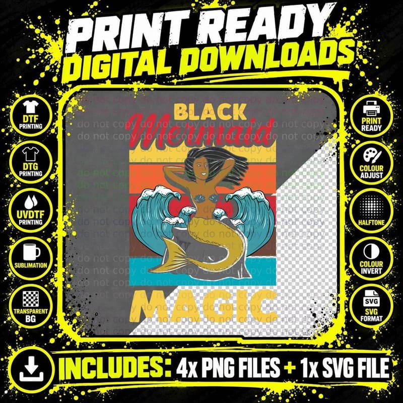 Black Mermaid Magic T-Shirt, African American Mermaid Png SVG Digital Bundle