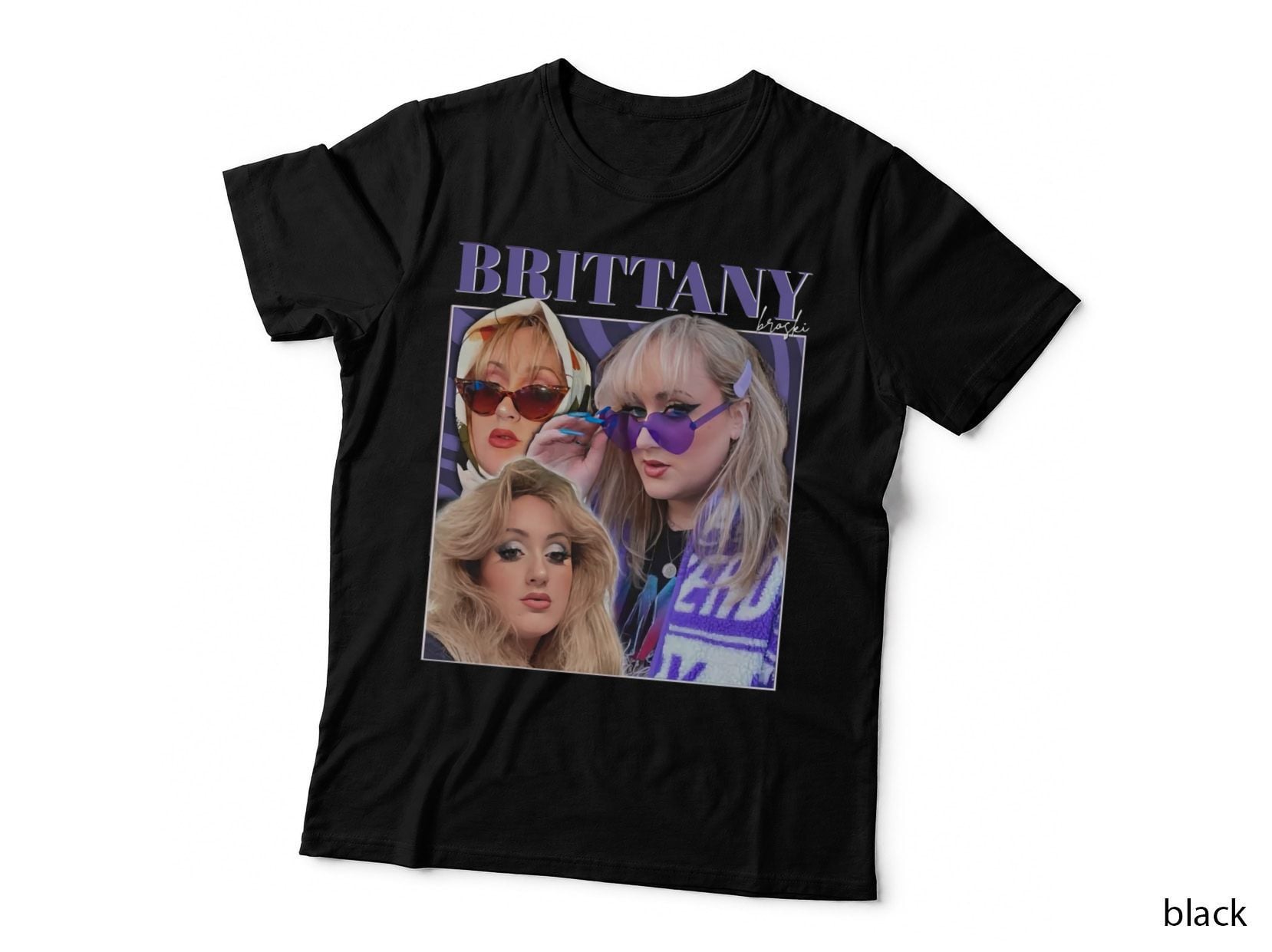 Brittany Broski Retro Collage Tee, Purple Swirl Sunglasses Fan Art, Vintage