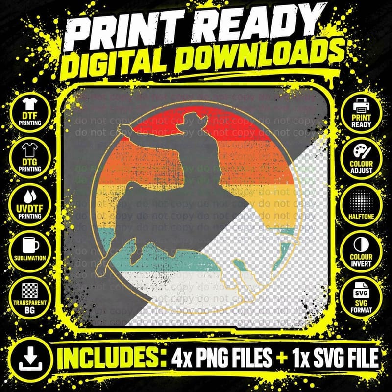Bull Riding Cowboy T-Shirt, Western Vintage Print Png SVG Digital Bundle