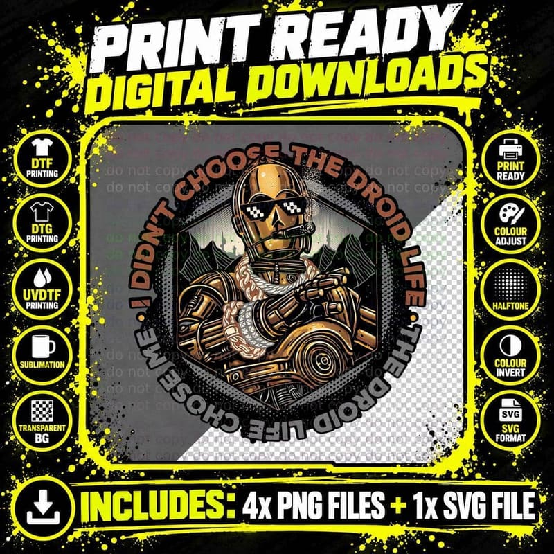 C-3PO T-Shirt, Retro Tee, Gift for Sci-Fi Png SVG Digital Bundle