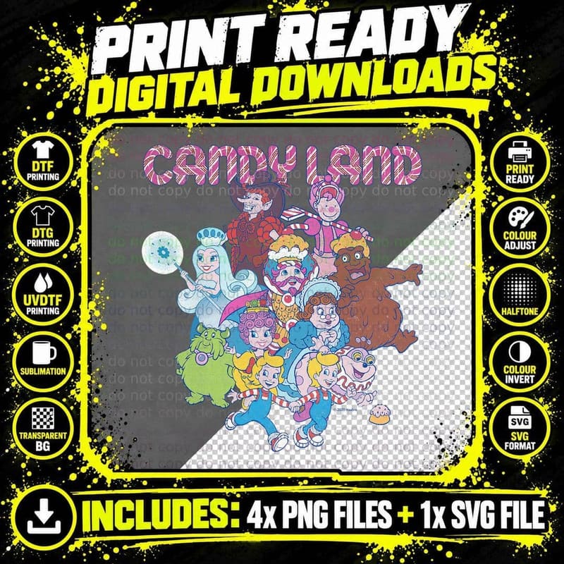Candy Land Retro Character Group Tee Png SVG Digital Bundle