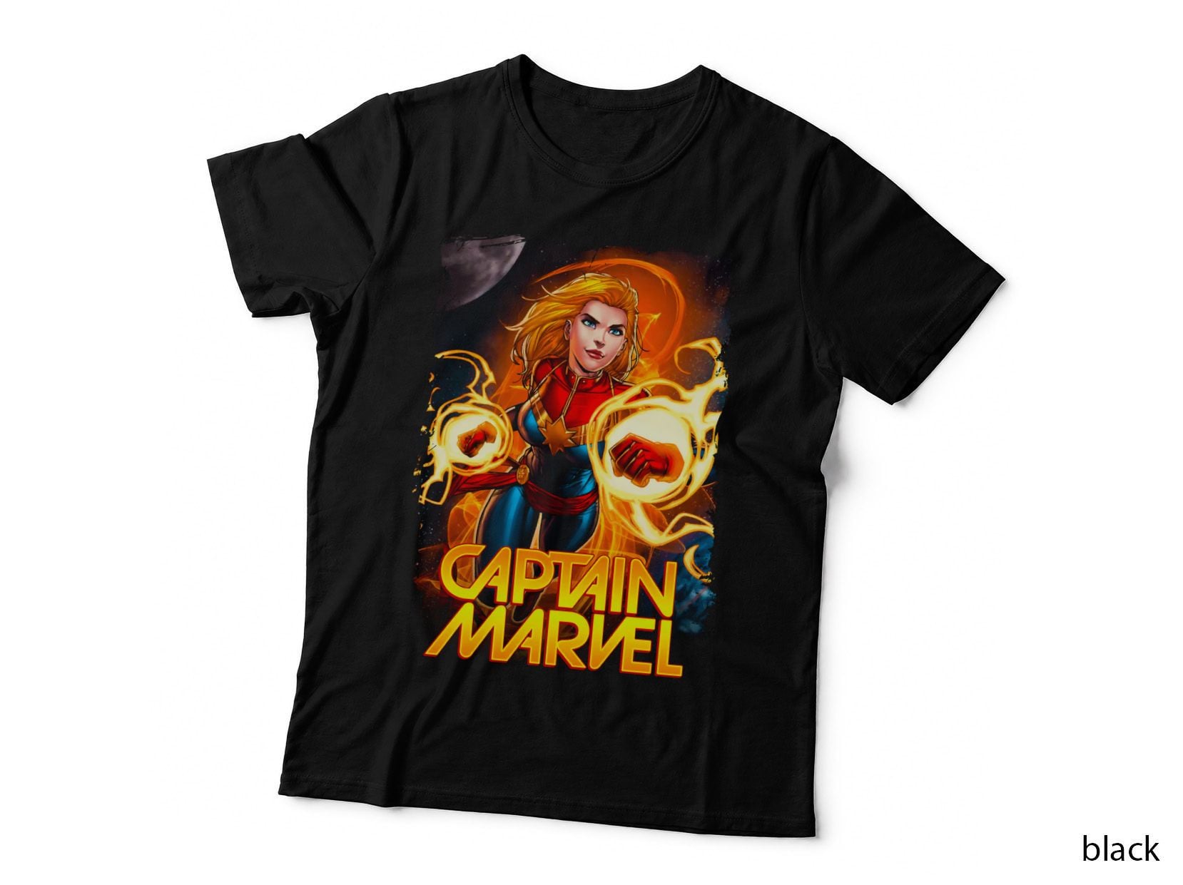 Captain Flying with Fire Energy Rings, Retro Comic Art T-Shirt