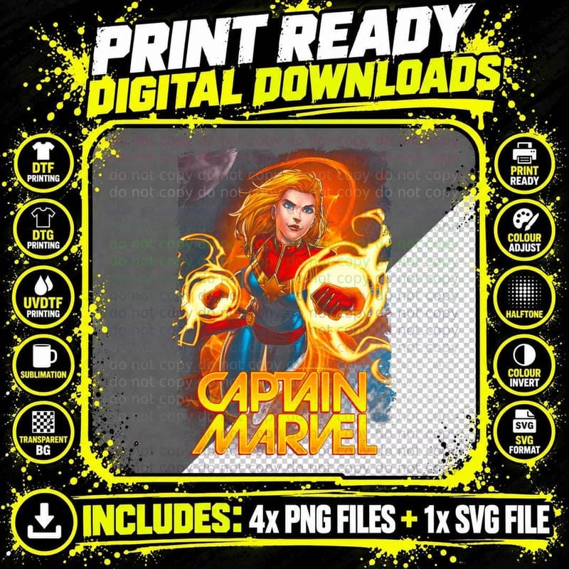 Captain Flying with Fire Energy Rings Png SVG Digital Bundle