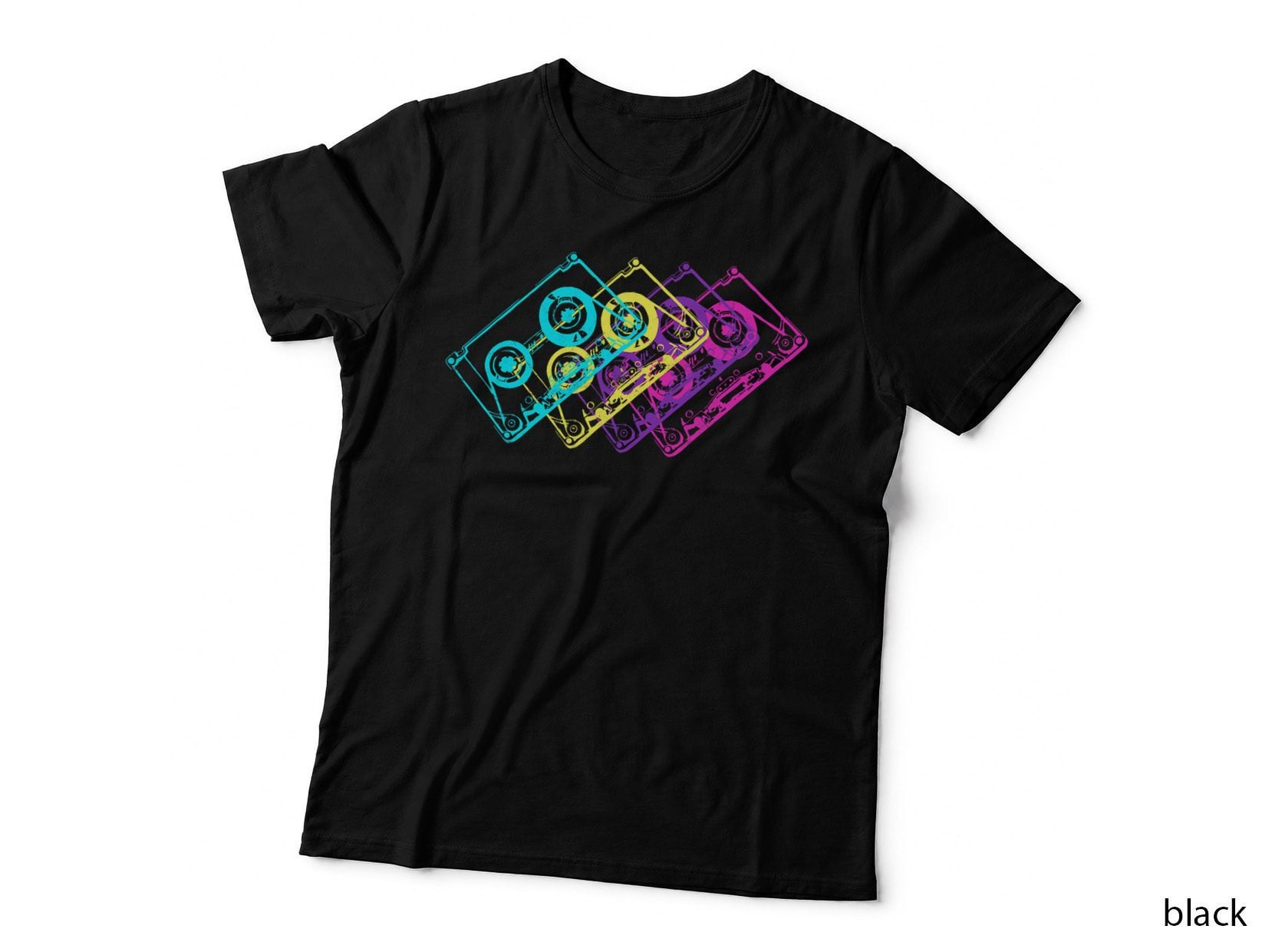 Cassette Mixtape T-Shirt, Cmyk Pop Art Tape Stack, 80S and 90S Retro Music