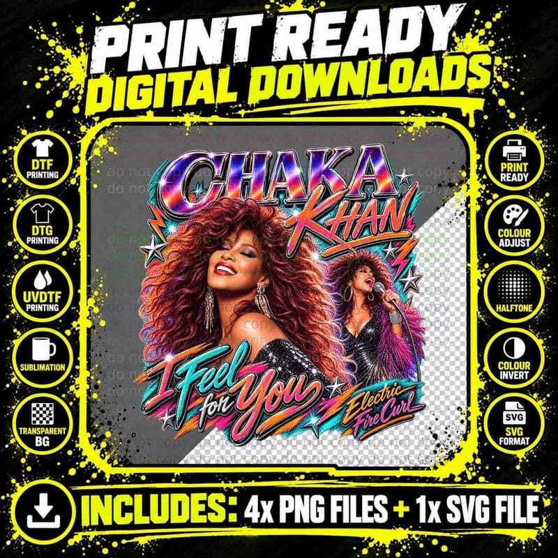 Chaka Khan I Feel for You Retro Funk Soul 80s Music Diva Png SVG Digital Bundle