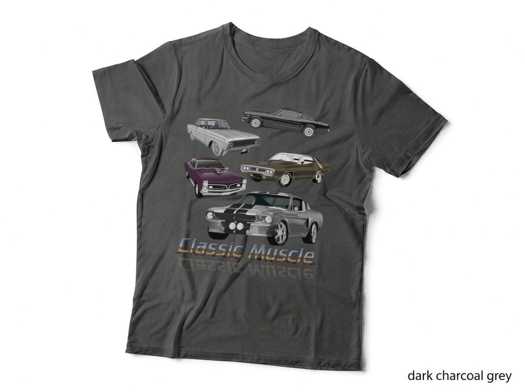 Classic American Muscle Cars T-Shirt, Five-Car Collage, Retro Graphic