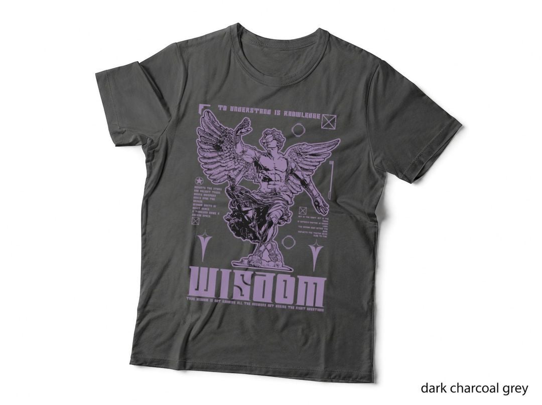 Classical Angel Statue with Sunglasses T-Shirt, Retro Urban Mythology, Violet