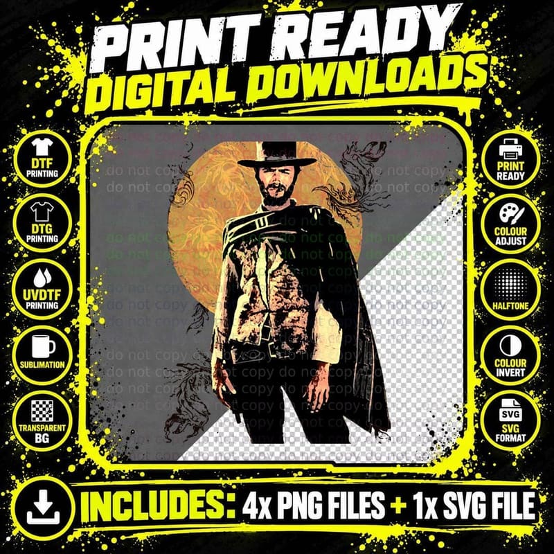 Clint Eastwood T-Shirt, Western Icon Png SVG Digital Bundle