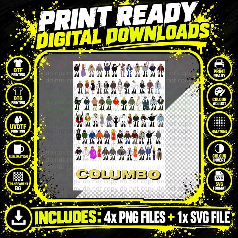 Columbo All the Murderers Character Grid Png SVG Digital Bundle