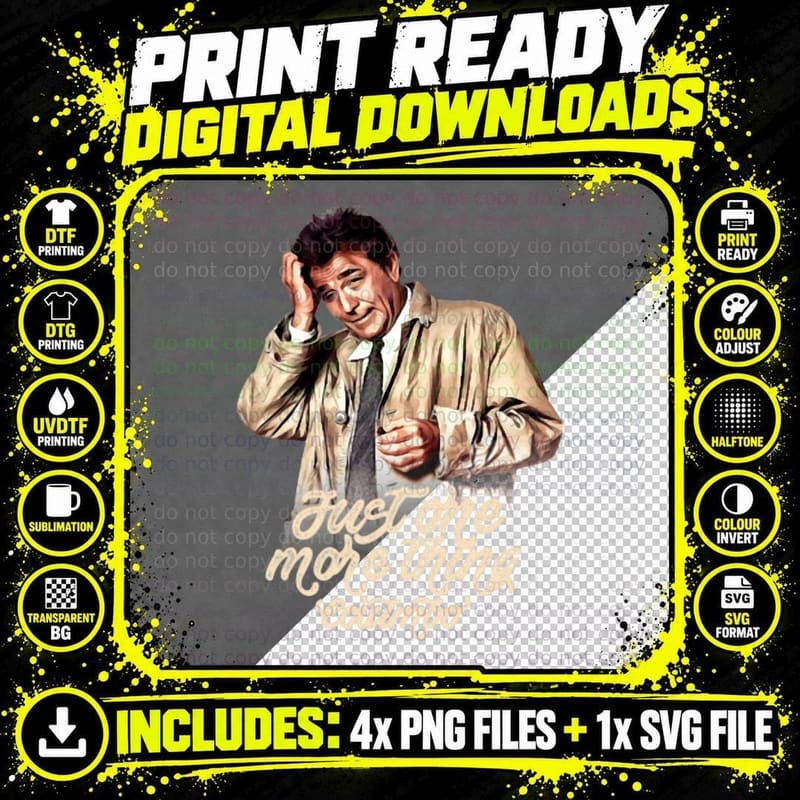 Columbo Just One More Thing Photo Portrait Png SVG Digital Bundle