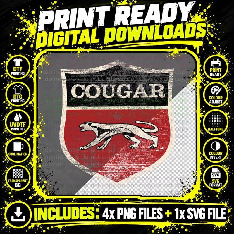 Cougar Logo T-Shirt, Vintage Car Style Png SVG Digital Bundle