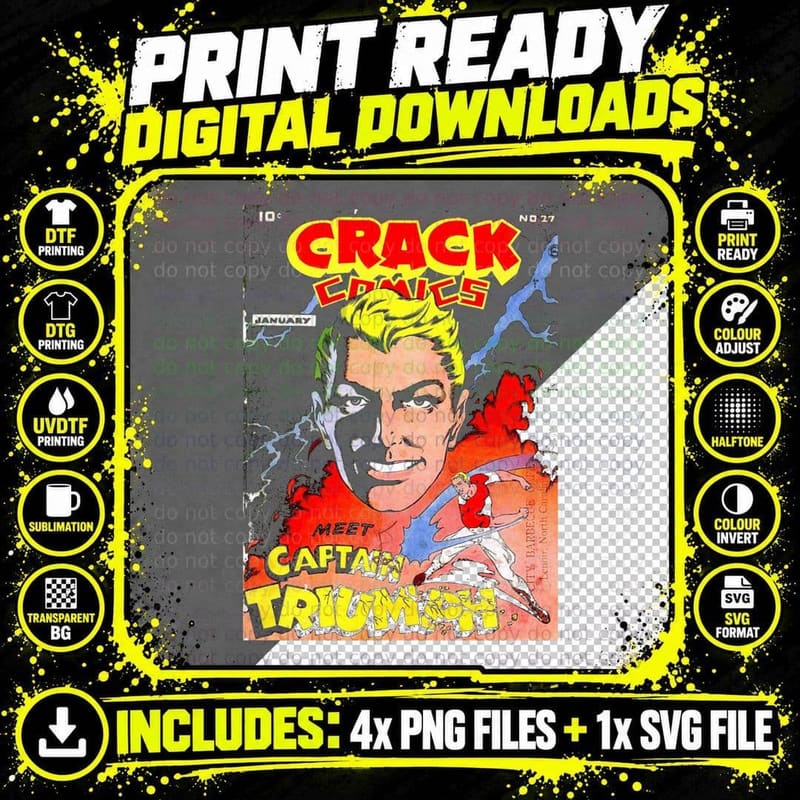 Crack Comics Captain Triumph T-Shirt Png SVG Digital Bundle