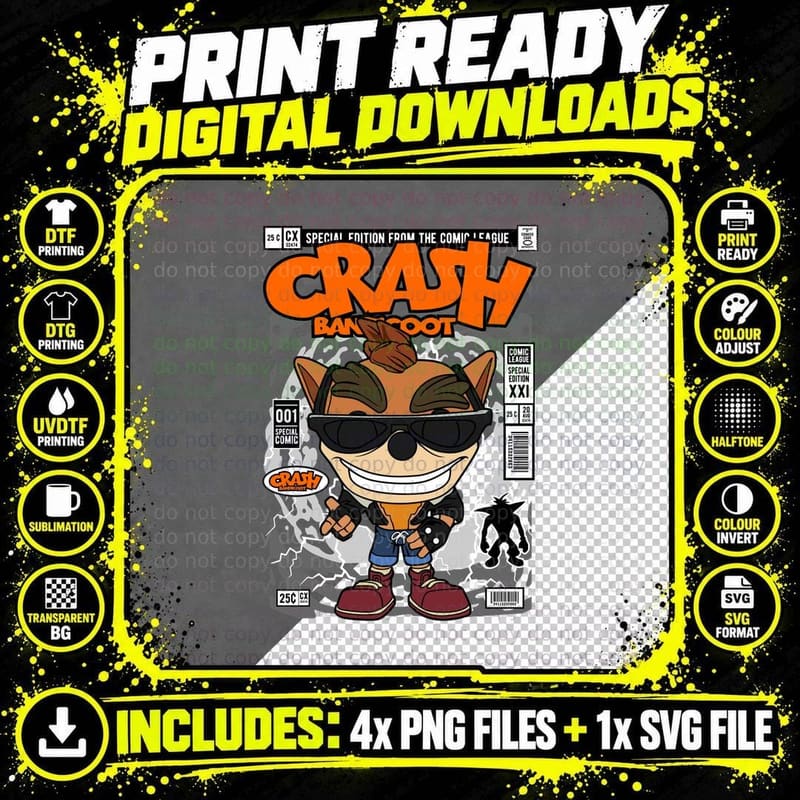 Crash Bandicoot Comic Cover T-Shirt Png SVG Digital Bundle