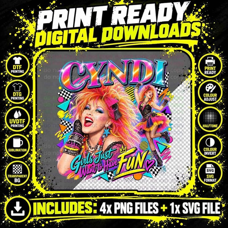 Cyndi Lauper 80s Pop Retro Girls Just Want to Have Fun Png SVG Digital Bundle
