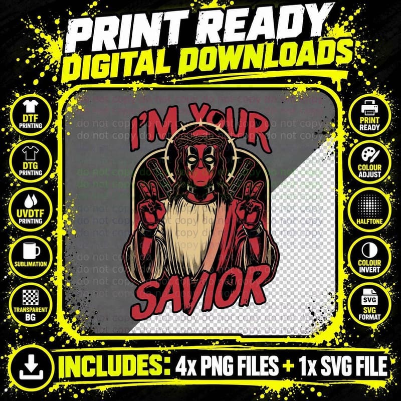 Deadpool Savior T-Shirt, Retro Comic Tee Png SVG Digital Bundle