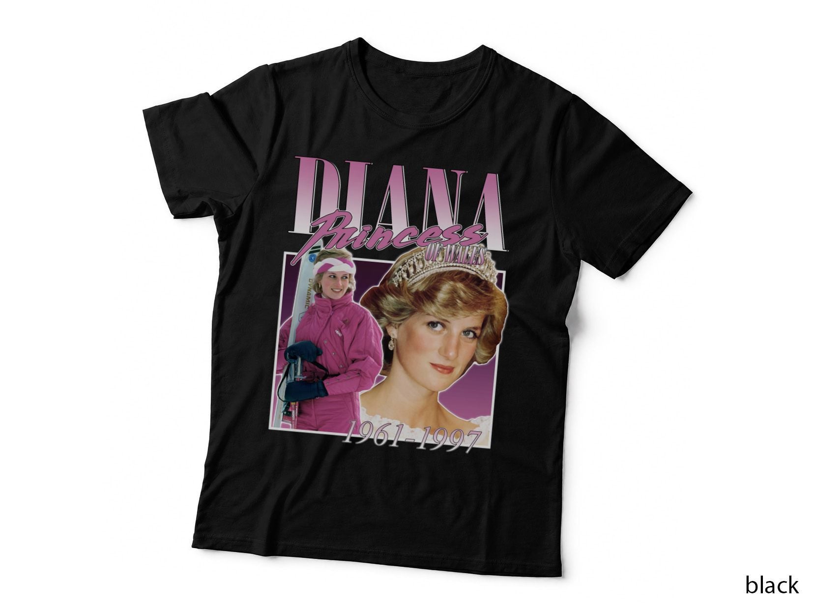 Diana Princess of Wales Tribute T-Shirt, 90S Pink Portrait, 1961-1997