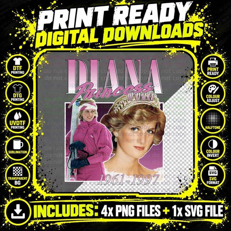 Diana Princess of Wales Tribute T-Shirt Png SVG Digital Bundle