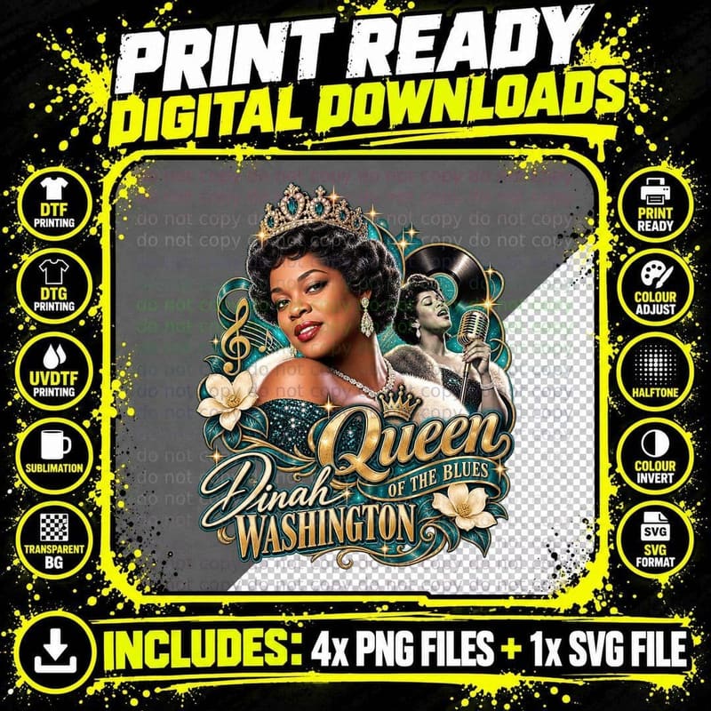 Dinah Washington Queen of the Blues Vintage Jazz Singer Png SVG Digital Bundle