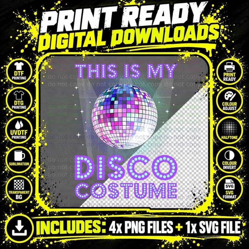 Disco Costume Art for Men Women 70S 80S Party Disco Png SVG Digital Bundle