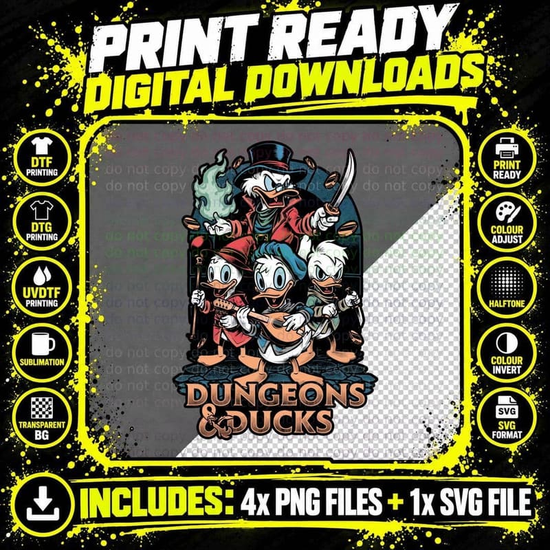 Dungeons & Ducks T-Shirt, Retro Cartoon Tee Png SVG Digital Bundle