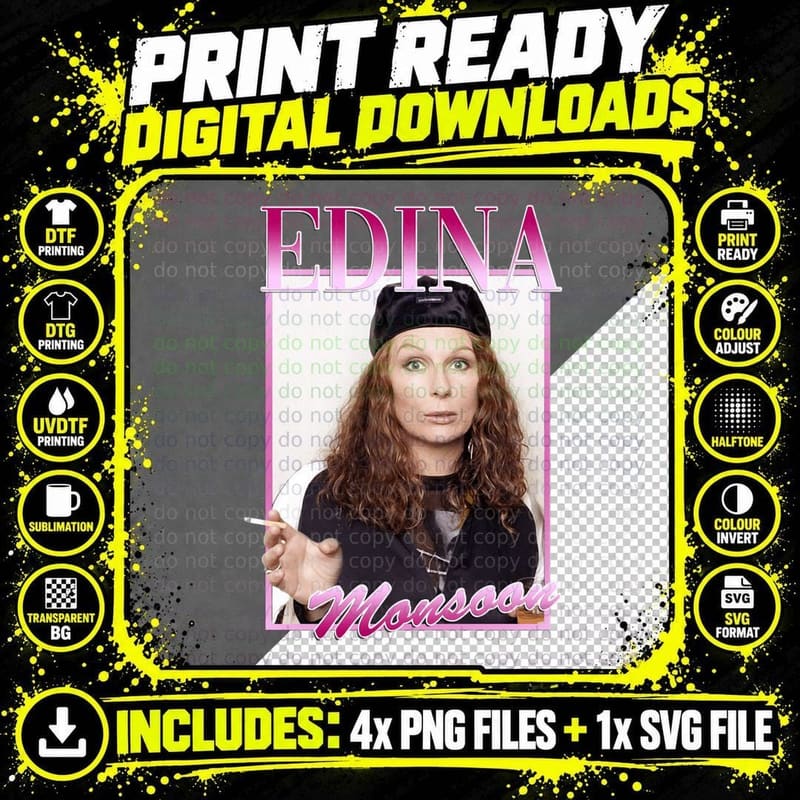 Edina Monsoon Absolutely Fabulous Retro 90S TV Portrait Png SVG Digital Bundle