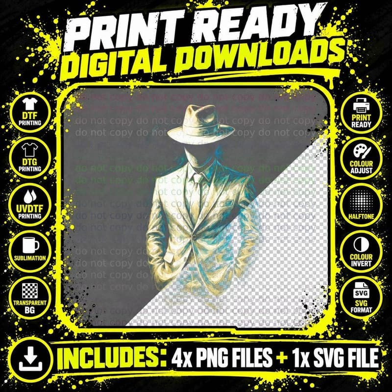 Elegant Gentleman Suit T-Shirt, Formal Attire Print Png SVG Digital Bundle
