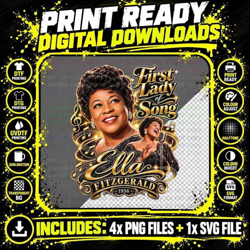 Ella Fitzgerald First Lady of Song Vintage Jazz Singer Png SVG Digital Bundle