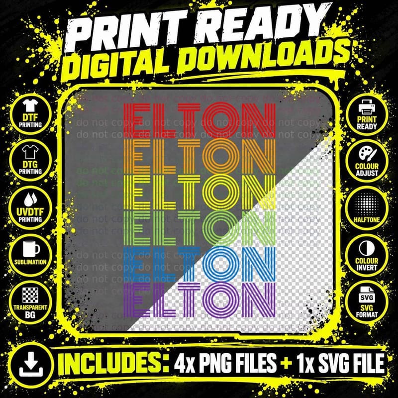 Elton Retro Rainbow Stacked T-Shirt Png SVG Digital Bundle