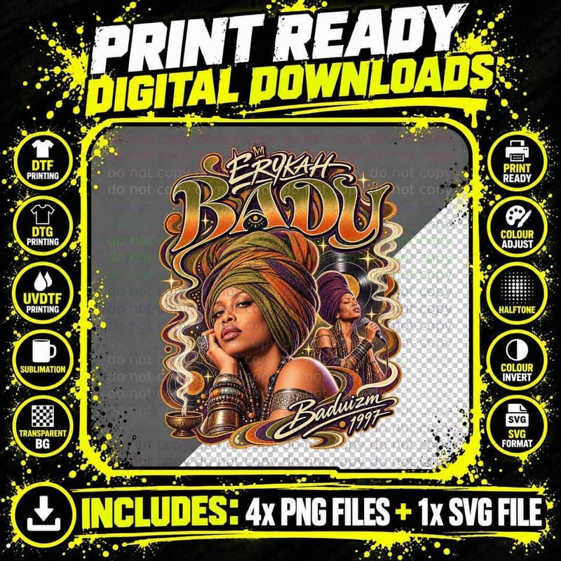Erykah Badu Baduizm 1997 Vintage Neo Soul R&b Singer Png SVG Digital Bundle