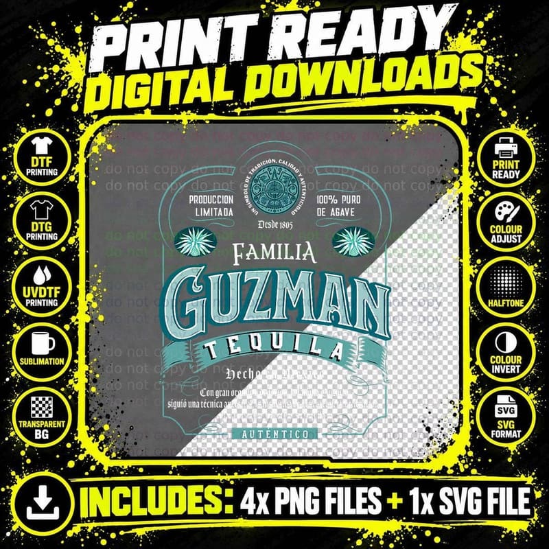 Familia Guzman Tequila Label Mexican Agave Vintage Logo Png SVG Digital Bundle