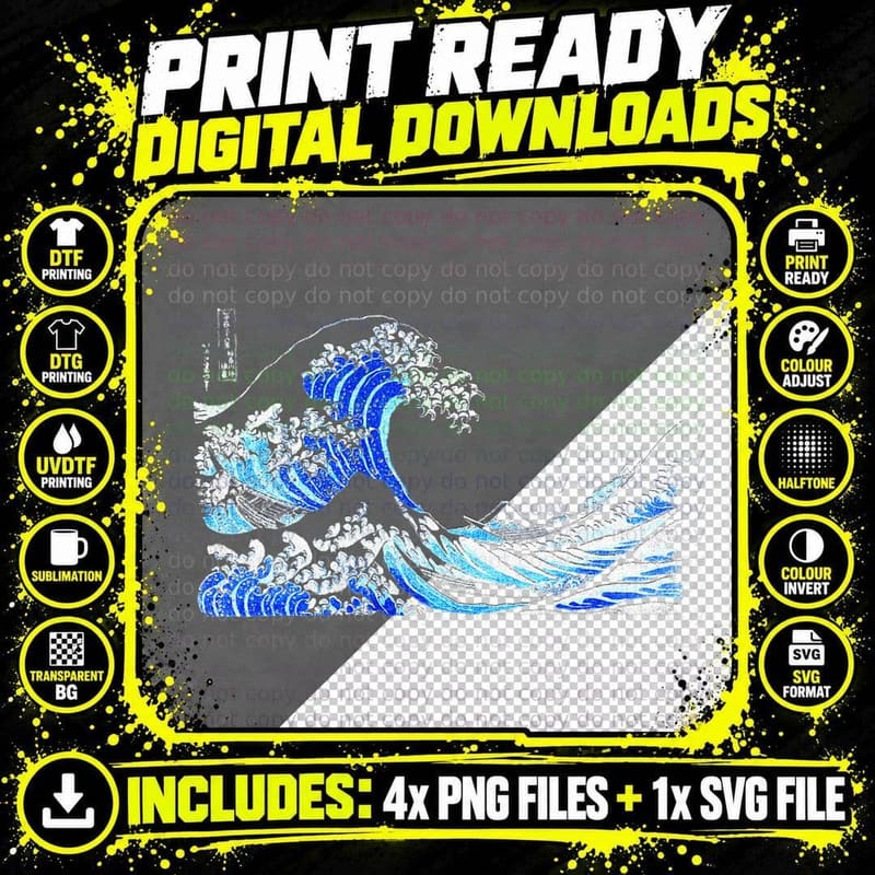 Famous Classic Art Great Ocean Wave Hokusai Special Png SVG Digital Bundle