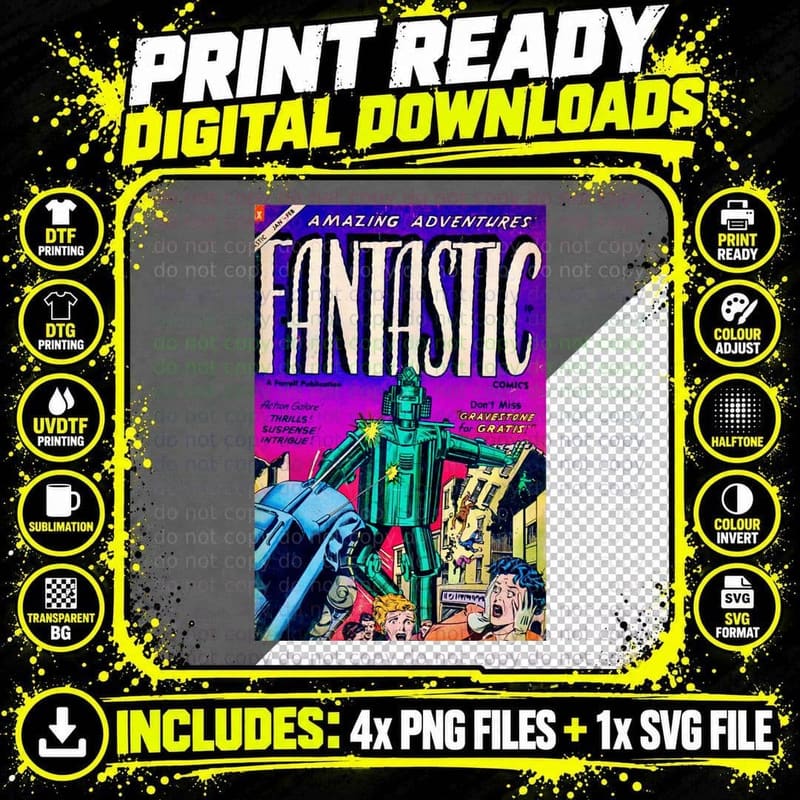 Fantastic Superhero Robots Comic Book T-Shirt Png SVG Digital Bundle
