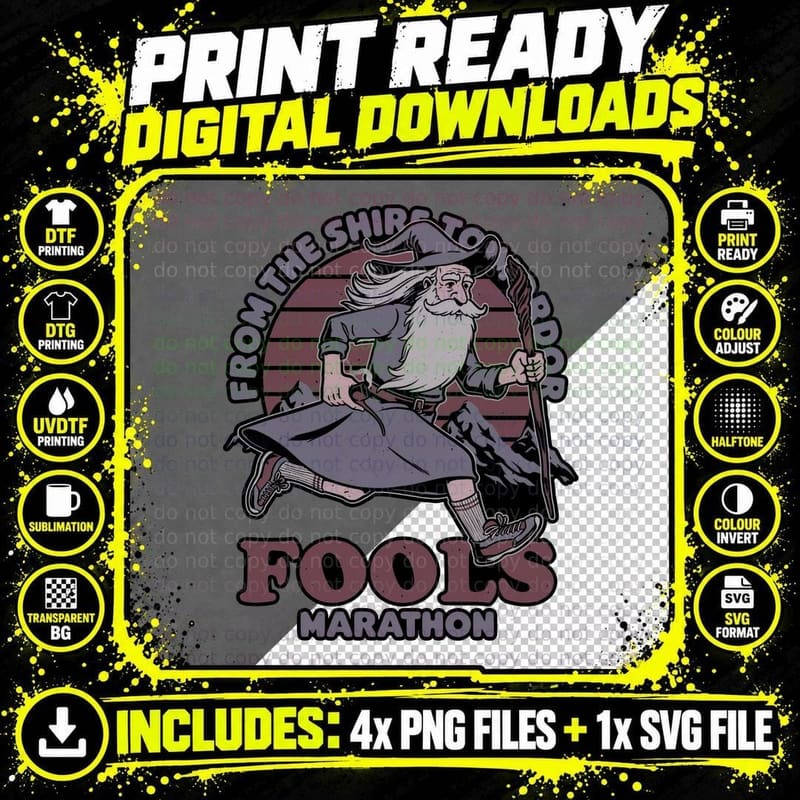Fantasy Wizard Running T-Shirt, Retro Fantasy Tee Png SVG Digital Bundle