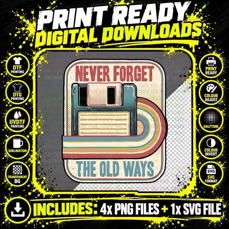 Floppy Disk T-Shirt, Nostalgia Tee Png SVG Digital Bundle