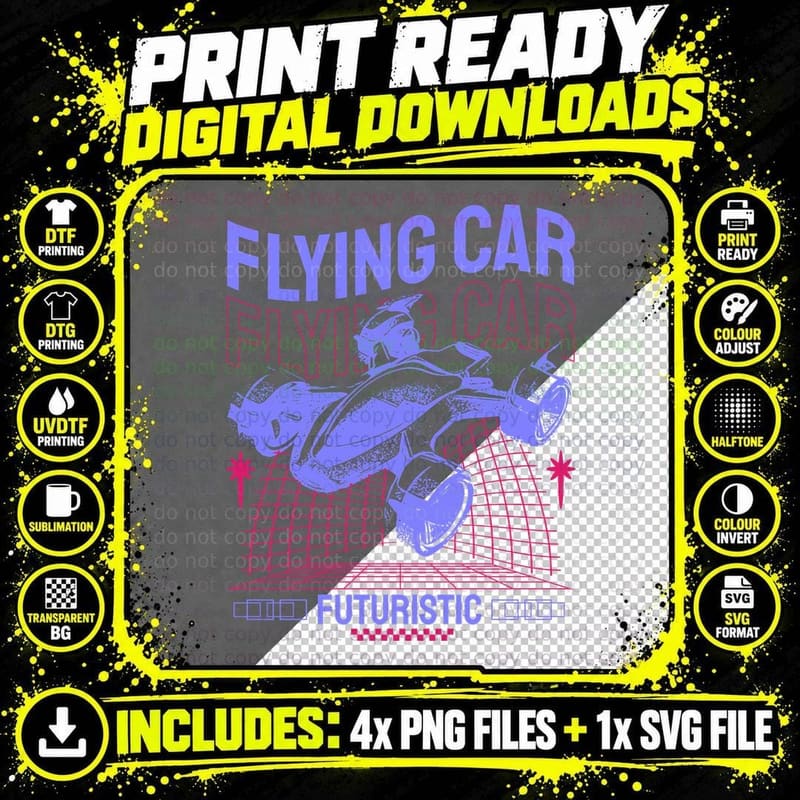 Flying Car Abstract Retro Urban T-Shirt Png SVG Digital Bundle