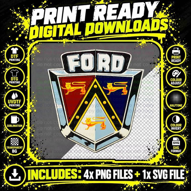 Ford Classic Car Logo T-Shirt, Vintage Auto Print Png SVG Digital Bundle