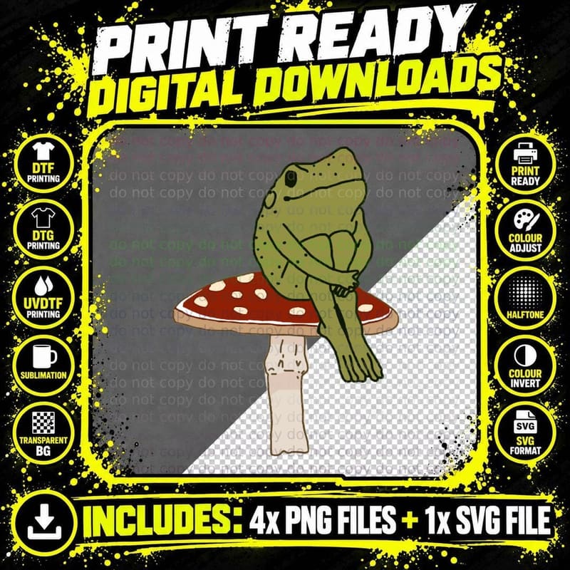 Frog on Mushroom Classic T-Shirt Png SVG Digital Bundle