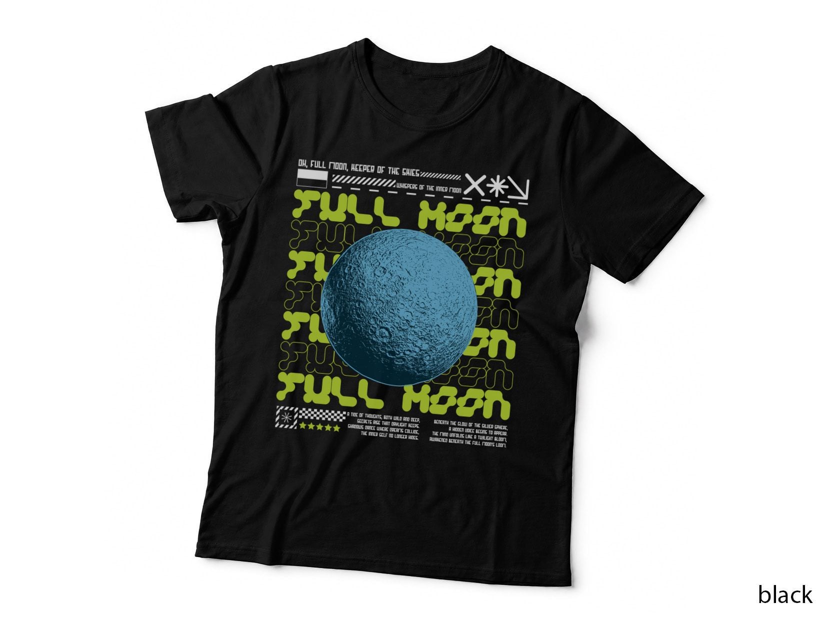 Full Moon Detailed Crater Retro T-Shirt, Lime Green and Teal, Space Graphic