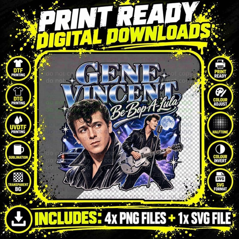 Gene Vincent Be Bop a Lula Rockabilly Leather Jacket Png SVG Digital Bundle