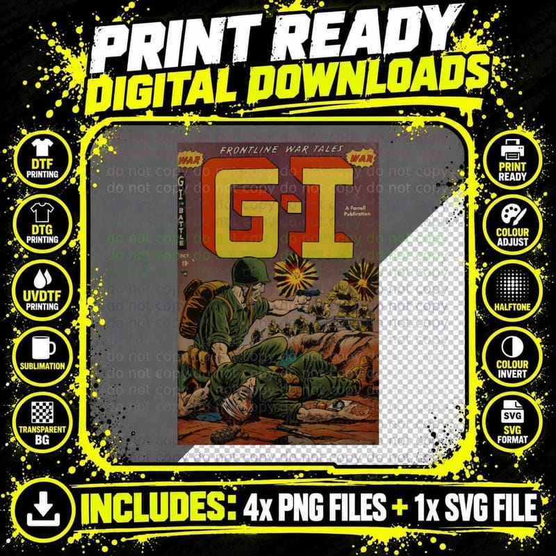 Gi Frontline War Tales Vintage Comic Book Cover Png SVG Digital Bundle